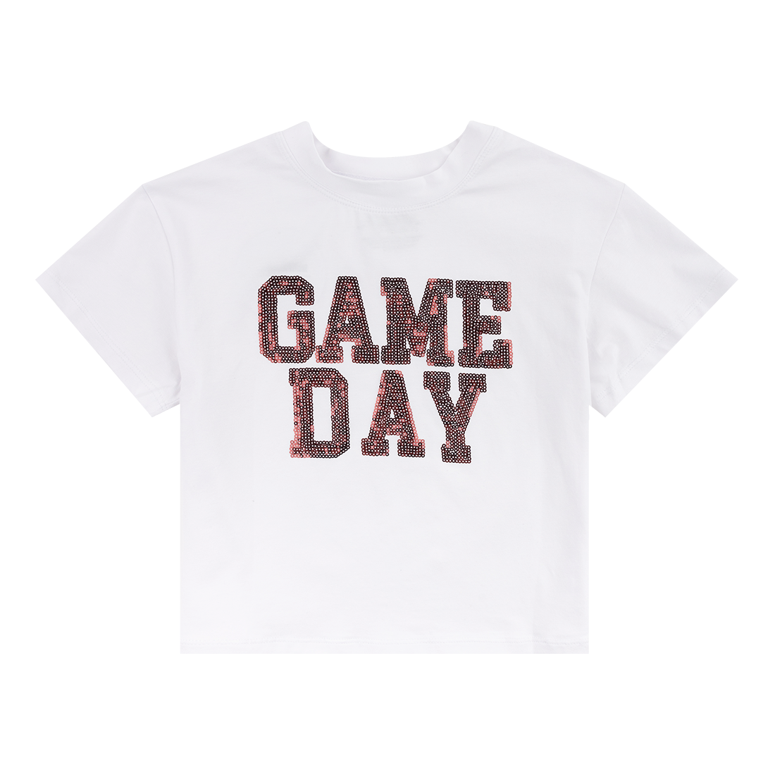 White T-Shirt with sparkly maroon "GAME DAY" print