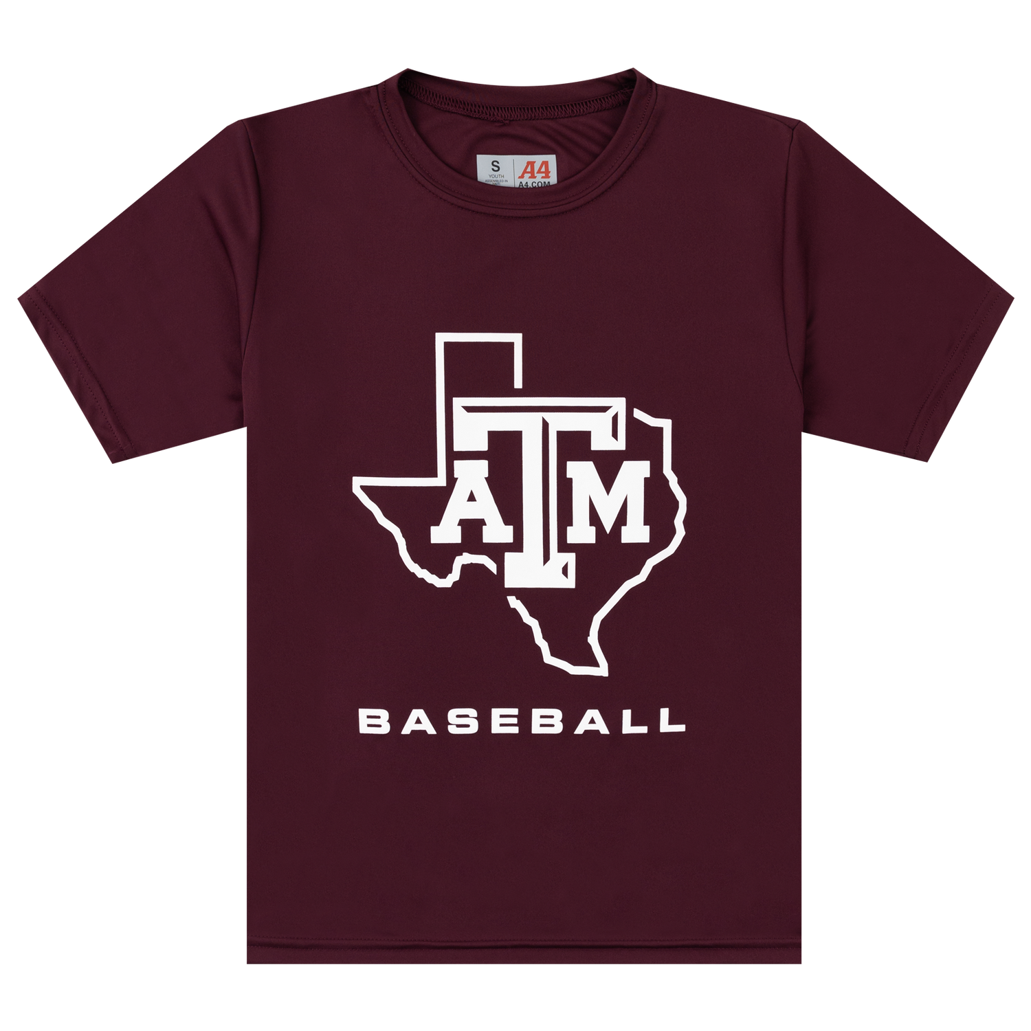 Maroon t-shirt with white lonestar A&M baseball logo