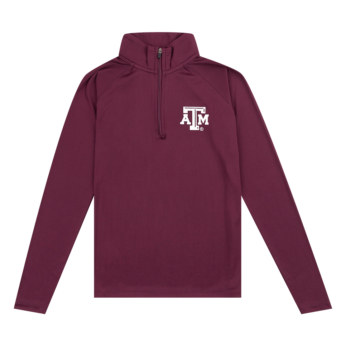 Maroon youth quarter zip windshirt with white ATM logo on the left side of the chest.