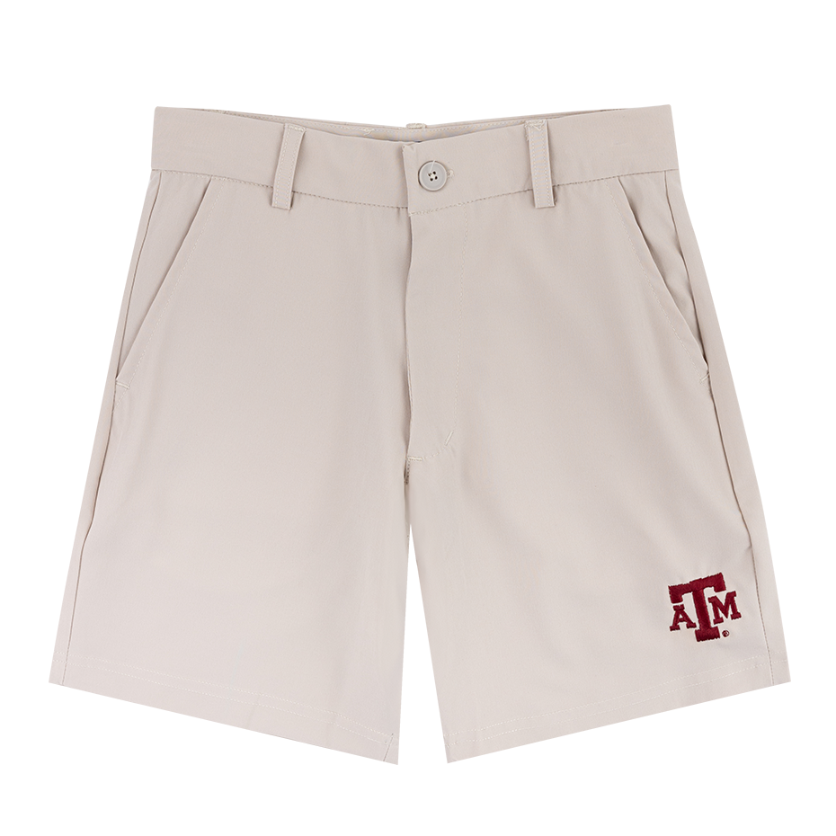 Khaki Shorts with Maroon ATM logo