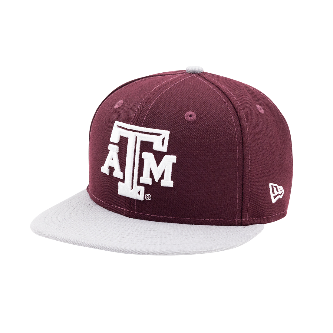 Maroon hat with gray brim and a white, beveled ATM logo on the front.