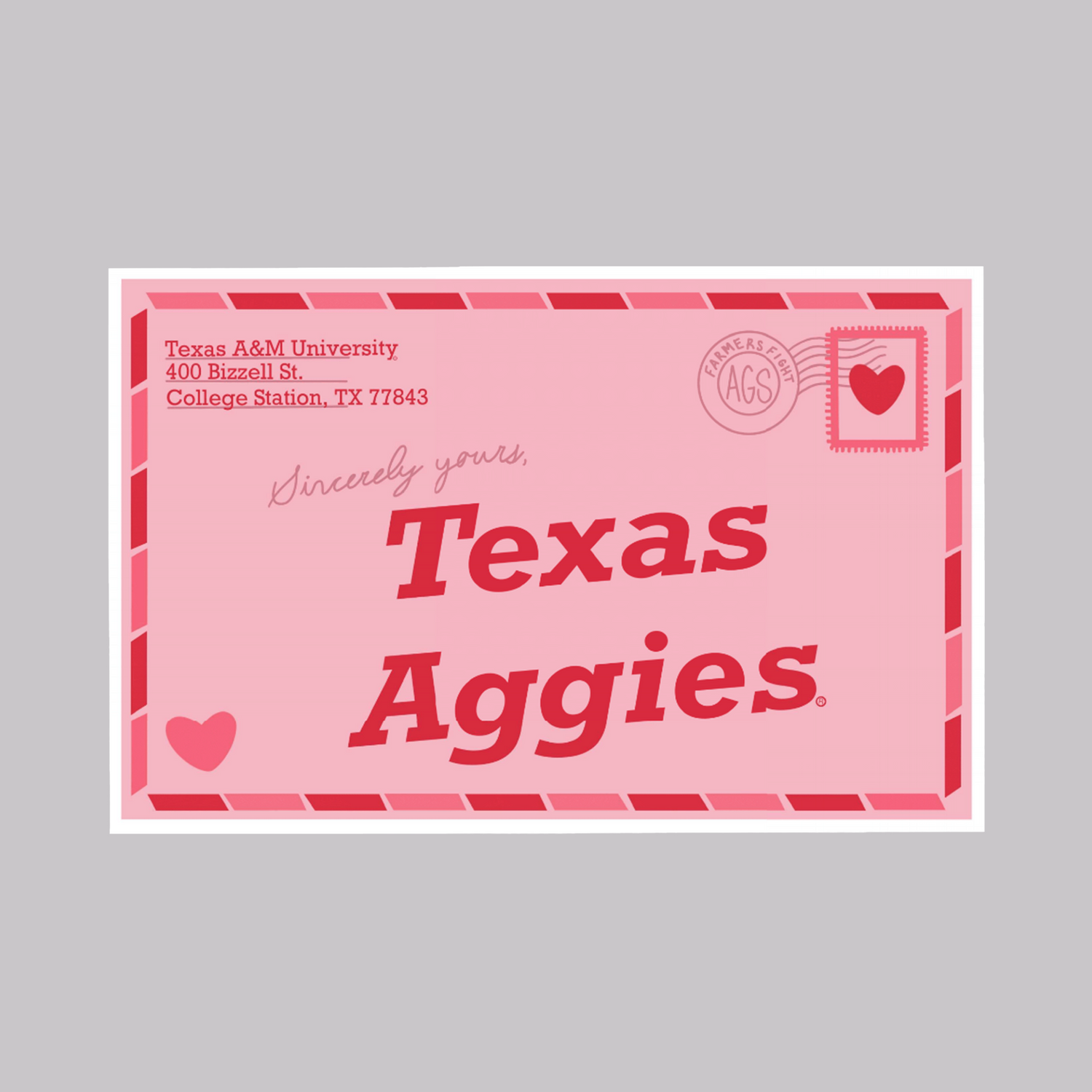 Pink Card with "Texas Aggies" on the front