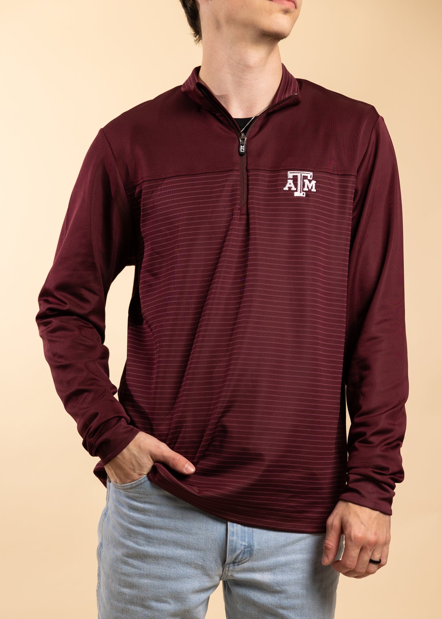 Texas A&M Cutter & Buck Traverse Stripe Half Zip