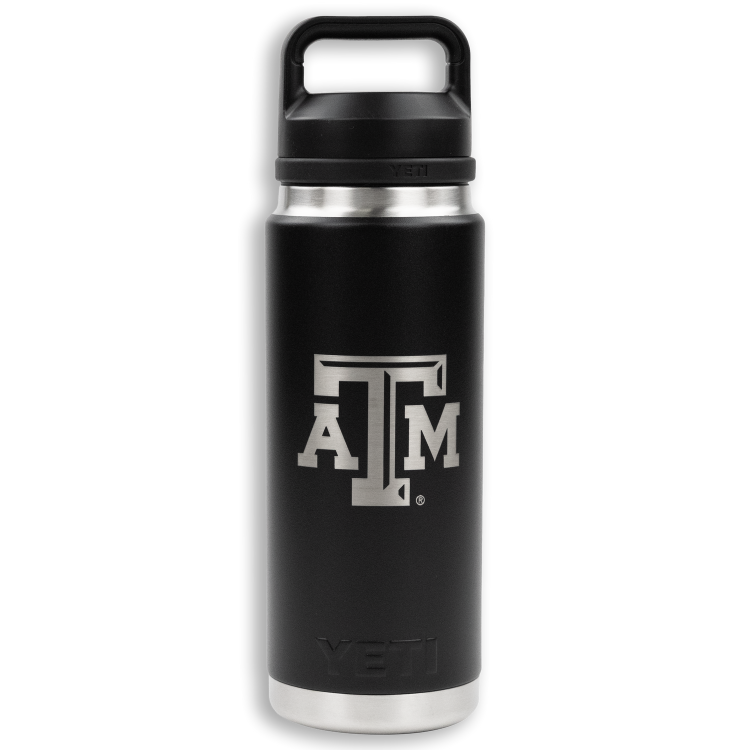 Texas A&M Block Logo Yeti Black & Silver Rambler Bottle Chug 26oz