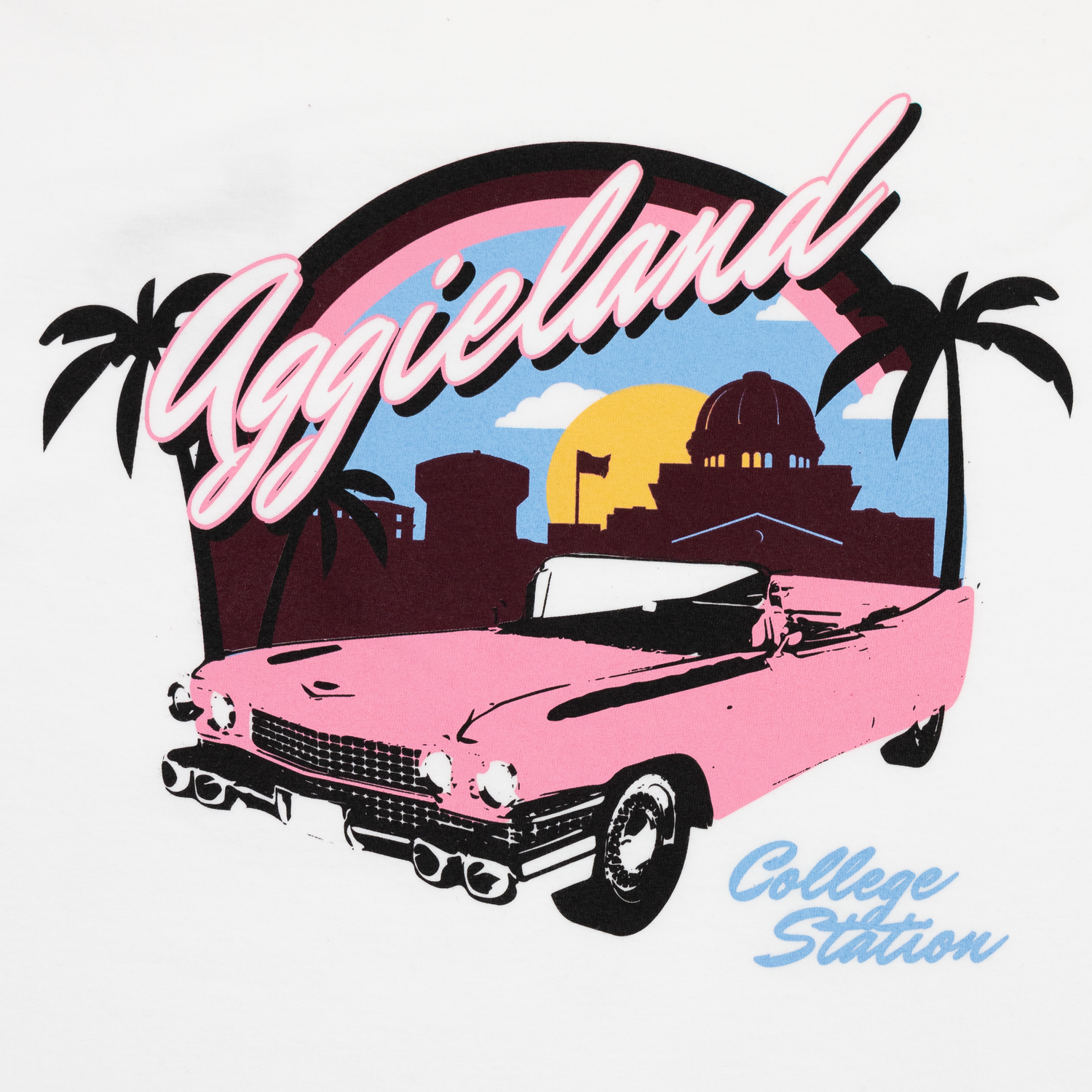 Aggieland Pink Car Malibu Vibe White T-Shirt