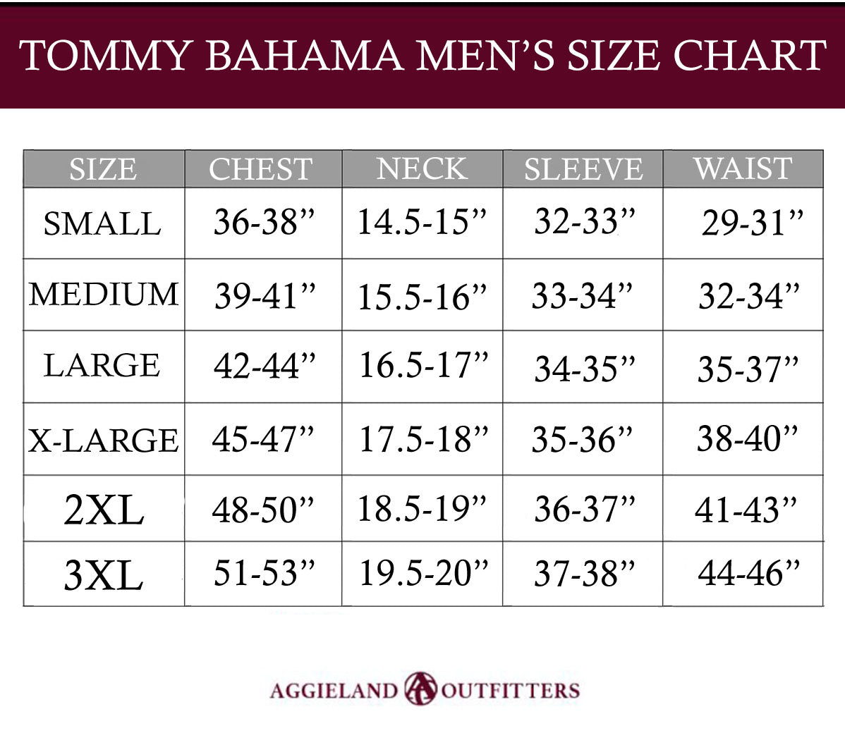 tommy bahama sizing