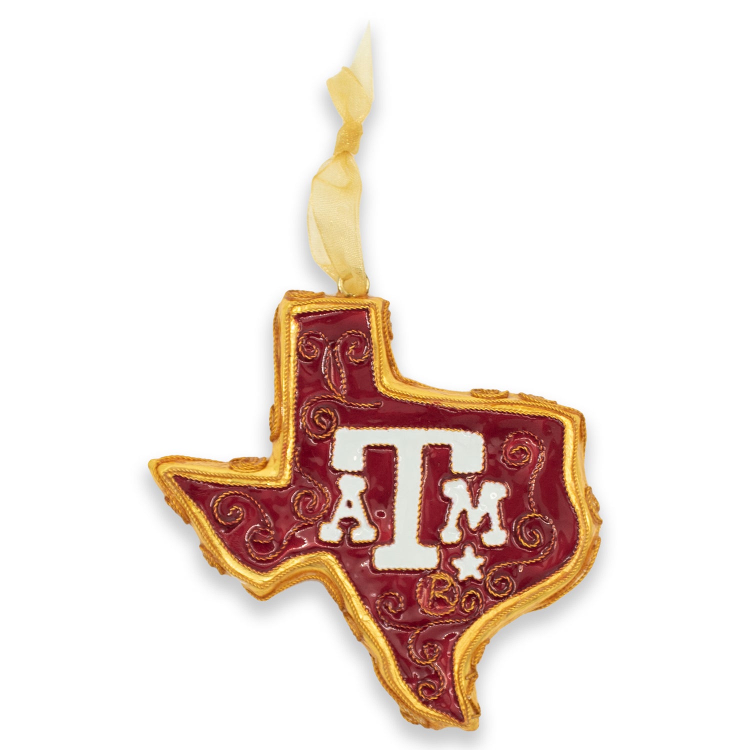 Texas A&M Aggies Kitty Keller Maroon And Gold Texas Shaped Ornament