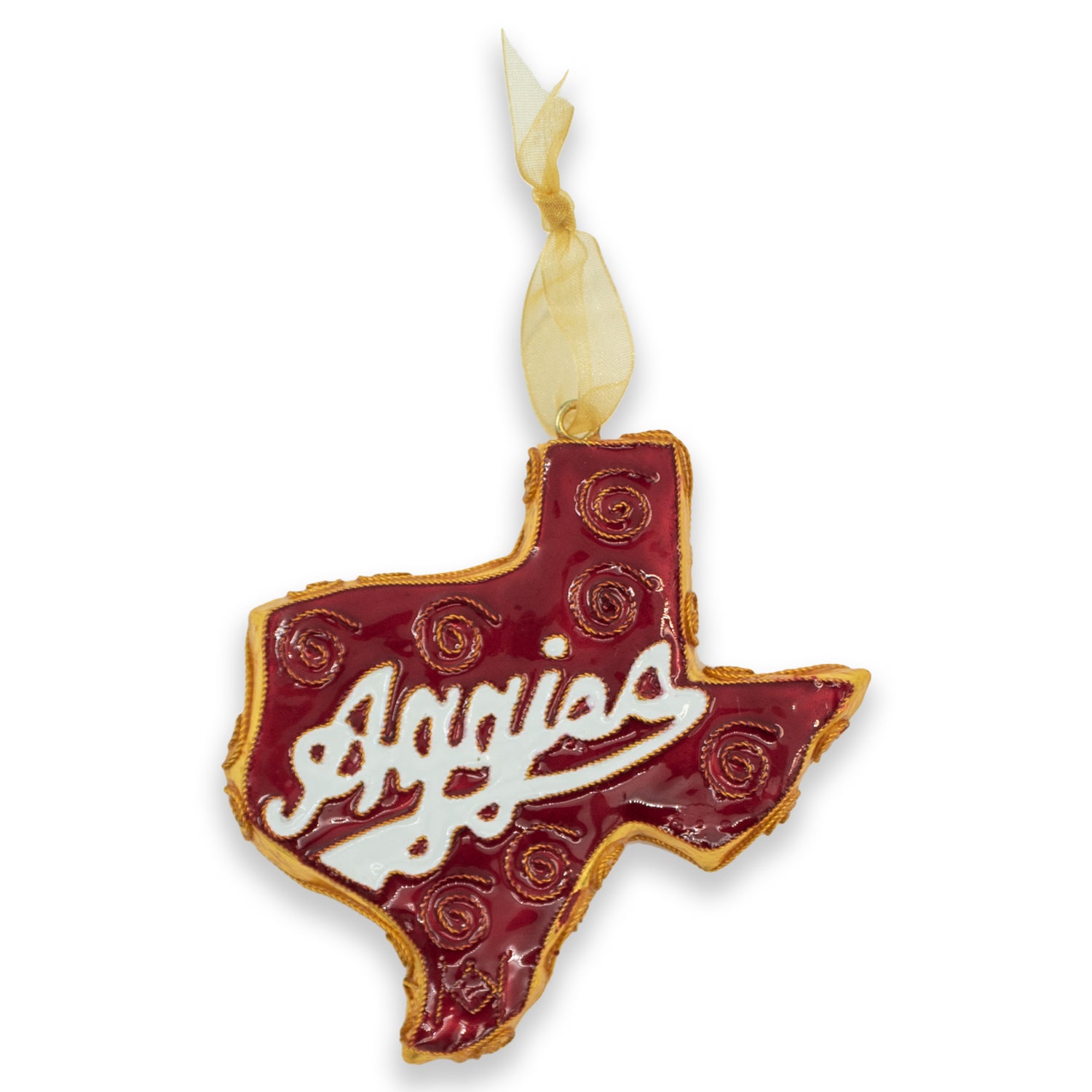 Texas A&M Aggies Kitty Keller Maroon And Gold Texas Shaped Ornament