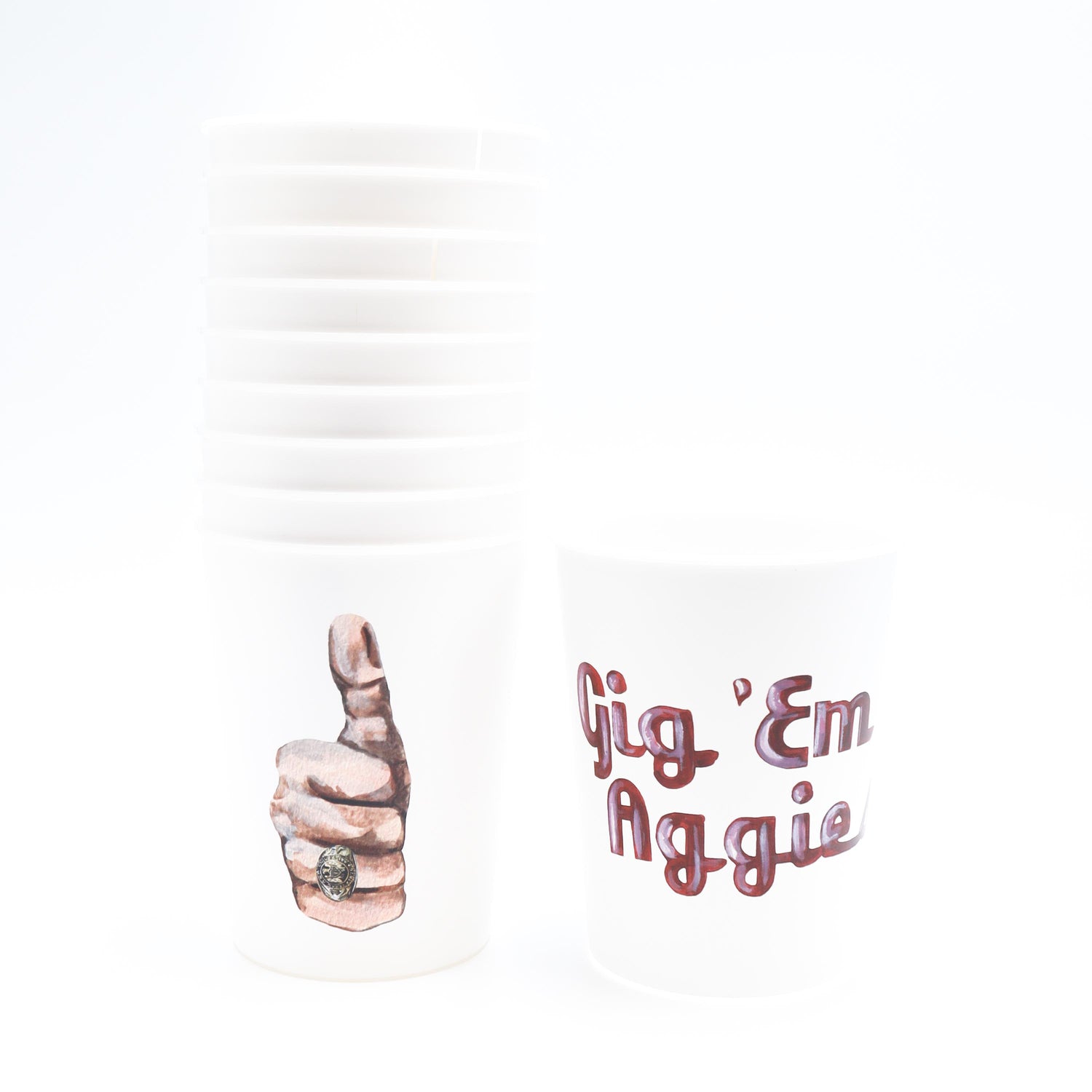 Thumbs Up/ Gig'Em Double Sided Cup Set