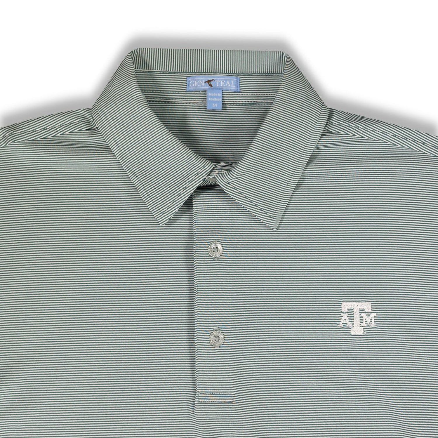 Texas A&M Gen Teal Pine Pinstripe Performance Polo